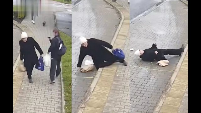 Mężczyzna zaatakował staruszkę w Pabianicach. Pchnął kobietę wprost na ulicę [WIDEO]