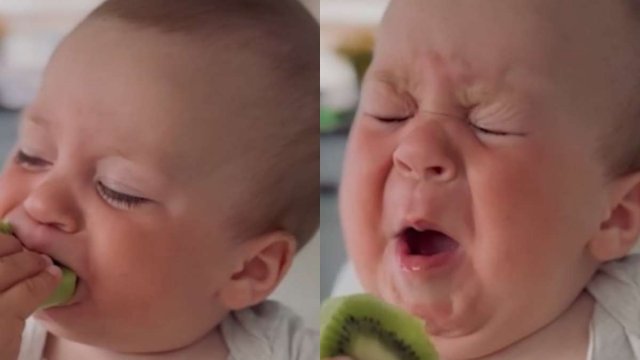 Zabawna reakcja dziecka, które je kiwi po raz pierwszy [WIDEO]