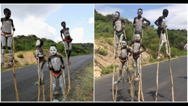 Nietypowa tradycja plemienia w Etiopii. Chłopcy od małego uczą się chodzić na szczudłach [WIDEO]