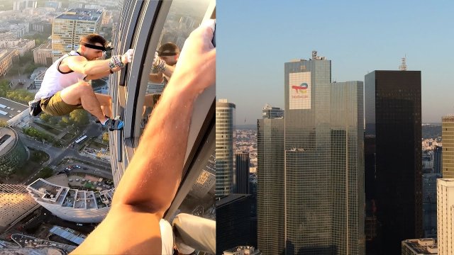 Polacy nagrali jak wspinają się na wieżowiec Total Tour we Francji