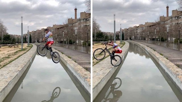 Sergi Llongueras skacze nad kanałem rowerem