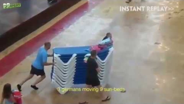 Mistrzostwa „Januszy i Grażyn” w rozkładaniu leżaków przy basenie w hotelu