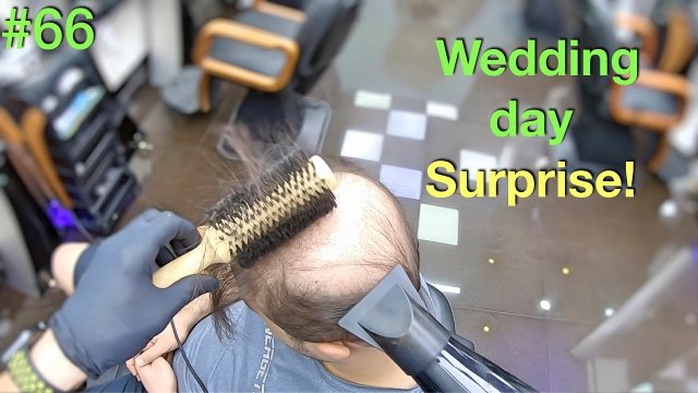 Poszedł do fryzjera przed ślubem, aby zrobić coś z łysiną. Jego przemiana zszokowała żonę i gości.