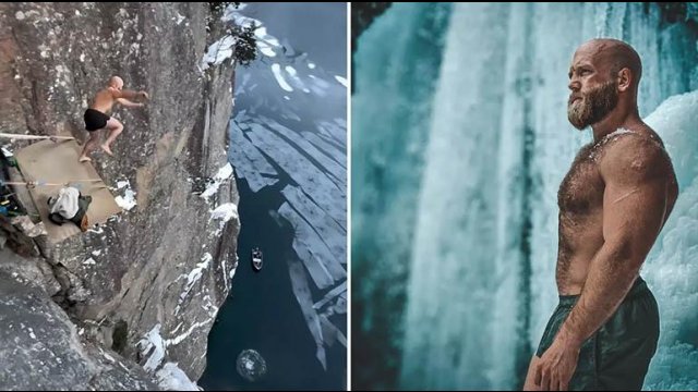 Norweg skoczył do lodowatej wody z 40 metrowego klifu