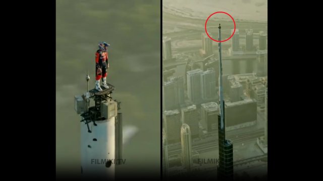 Ten gość pozował do zdjęcia na samym szczycie najwyższego budynku świata! [WIDEO]