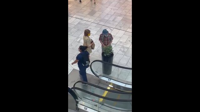 Babcia kradnie ozdobną roślinę z centrum handlowego
