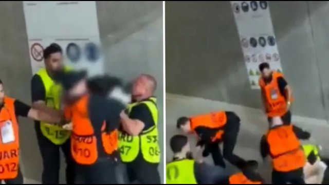 Niemieccy stewardzi bez opamiętania bili kibica, który próbował wbiec na murawę [WIDEO]