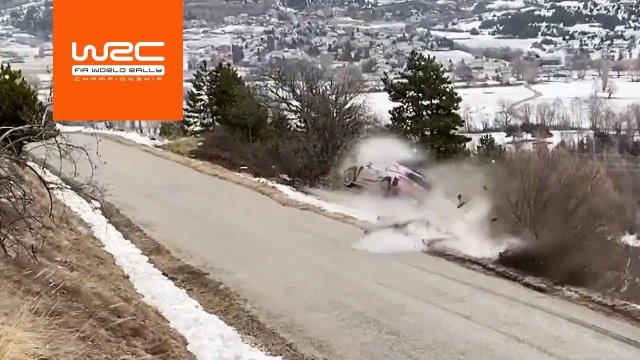 Gwałtowne wypadnięcie z drogi przez Ott Tänak (Rallye Monte-Carlo 2020)