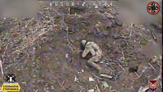 Dron kamikadze wleciał prosto w ukrywającego się rosyjskiego żołnierza [WIDEO]