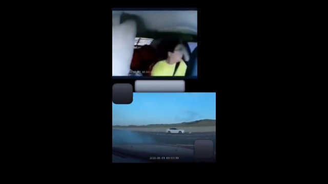 Kobieta nagrywa swoją jazdę z prędkością 185 km/h z twarzą skierowana w telefon