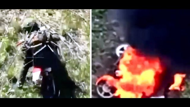 Rosyjscy żołnierze na motocyklach vs. drony kamikadze