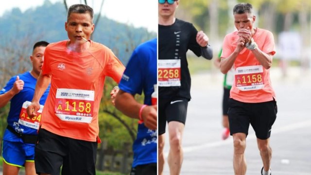 Chińczyk przebiegł maraton w 3:28, paląc przy tym papierosa za papierosem [WIDEO]