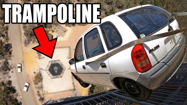 Co się stanie gdy zrzucisz auto na trampolinę z 45m? Oni to sprawdzili