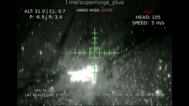 Ukraiński dron wyposażony w kamerę termowizyjną zrzuca 3 granaty na rosyjski system artylerii