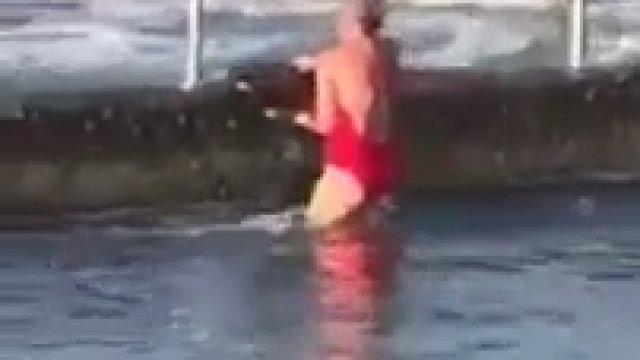 Australijka podnosi rekina i wyrzuca go z basenu