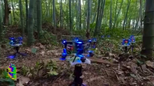 Poruszanie się dronów po gęstym lesie