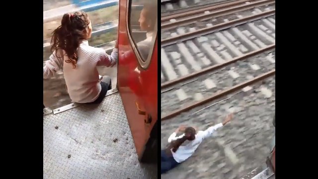 Chciała mieć bliżej do domu, więc... wyskoczyła z jadącego pociągu! [WIDEO]