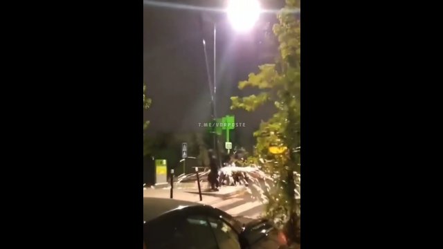 Protestujący w Paryżu wycięli latarnię, która po chwili spadła na ich głowy