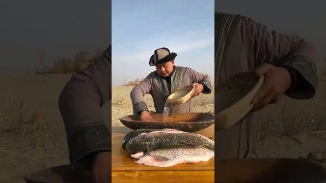 Mongoł łowi i przyrządza rybę swoimi metodami