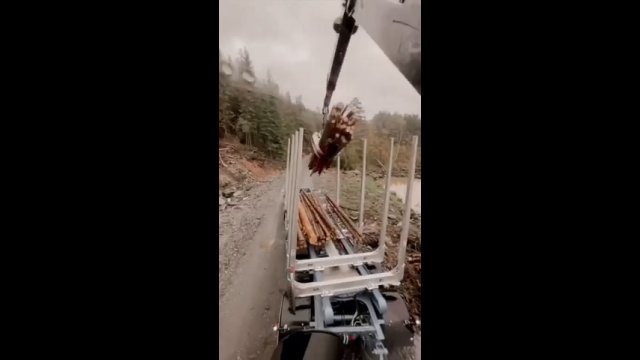 Proces załadunku drewna na ciężarówkę