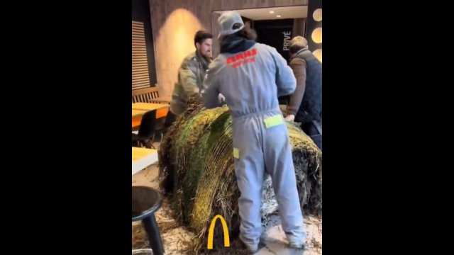 Francuscy rolnicy obsypali obornikiem lokalny McDonald [WIDEO]