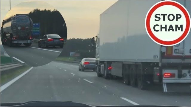Długie wyprzedzanie i niecierpliwe Audi hamujące przed ciężarówką