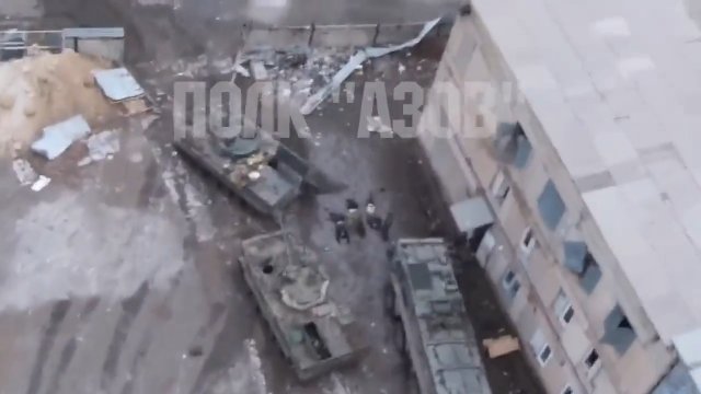 Nagranie z drona rosyjskiej wysuniętej bazy operacyjnej w pobliżu Mariupola